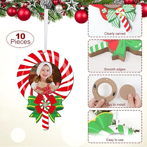 Miniatura 10 de Adornos de madera de Navidad para decoración del árbol de Navidad, marco de fotos de Papá Noel, adorno colgante para decoración del hogar (juego de