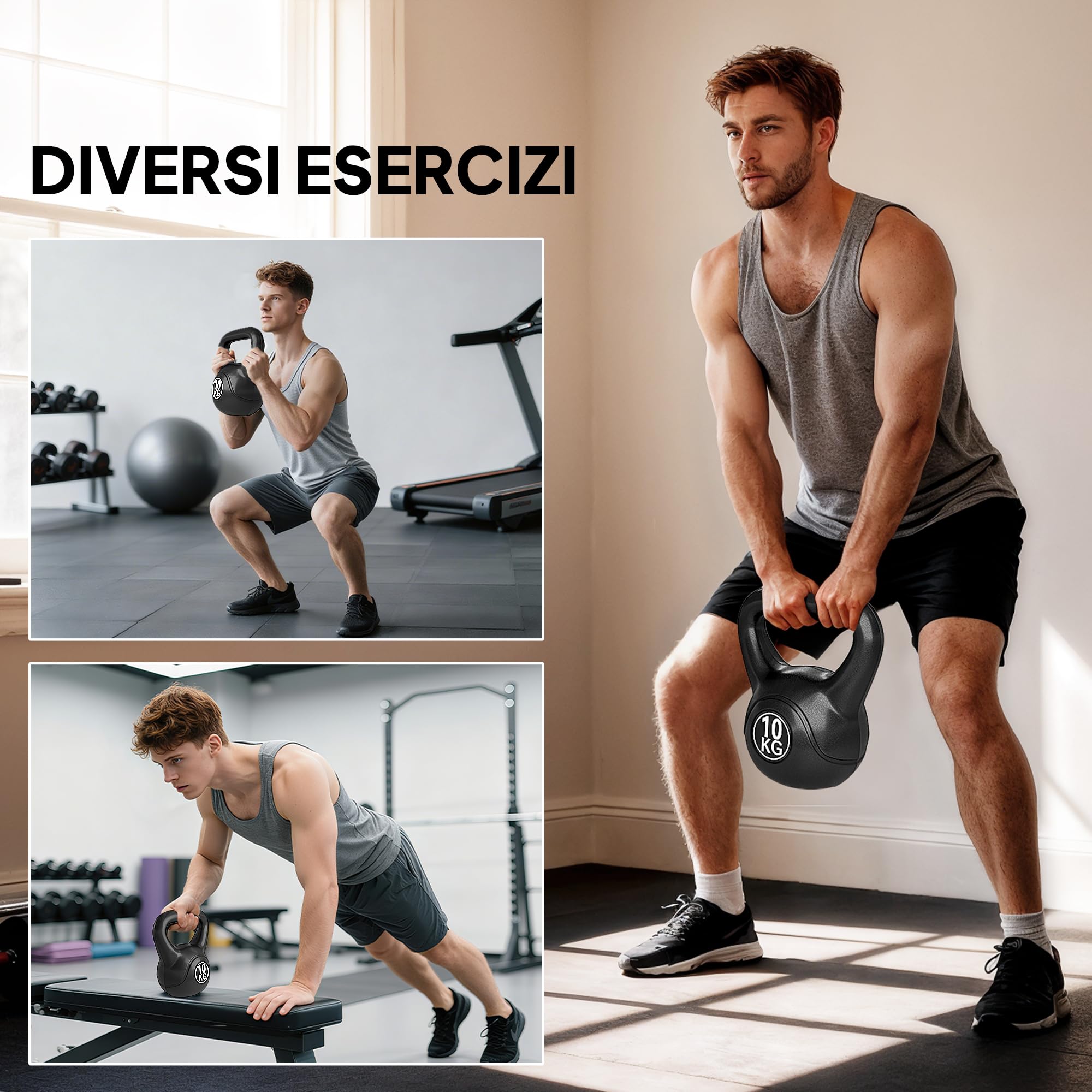 HOMCOM Kettlebell 4/6/8/10/12kg per Sport e Fitness con Base Piatta e Impugnatura, Kettlebell Pesi per Allenamento Home Gym Casa e Palestra, Nero