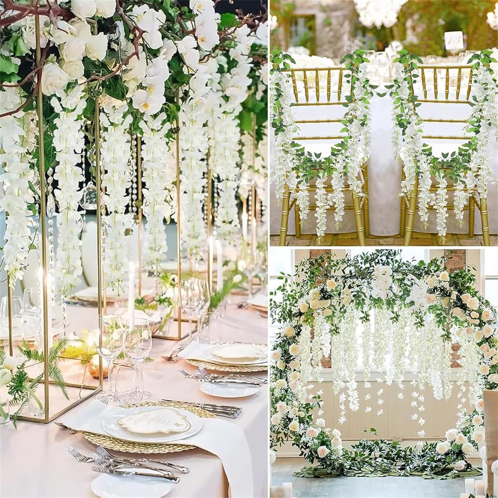 Kunstblumen künstliche Glyzinien Blumen, Girlande Pflanze gefälschte hängende Blumen Rebe Künstliche Wisteria Girlande für Hochzeit, Geländer, Zuhause, Büro, Party, 110CM (60PCS/Weiß)
