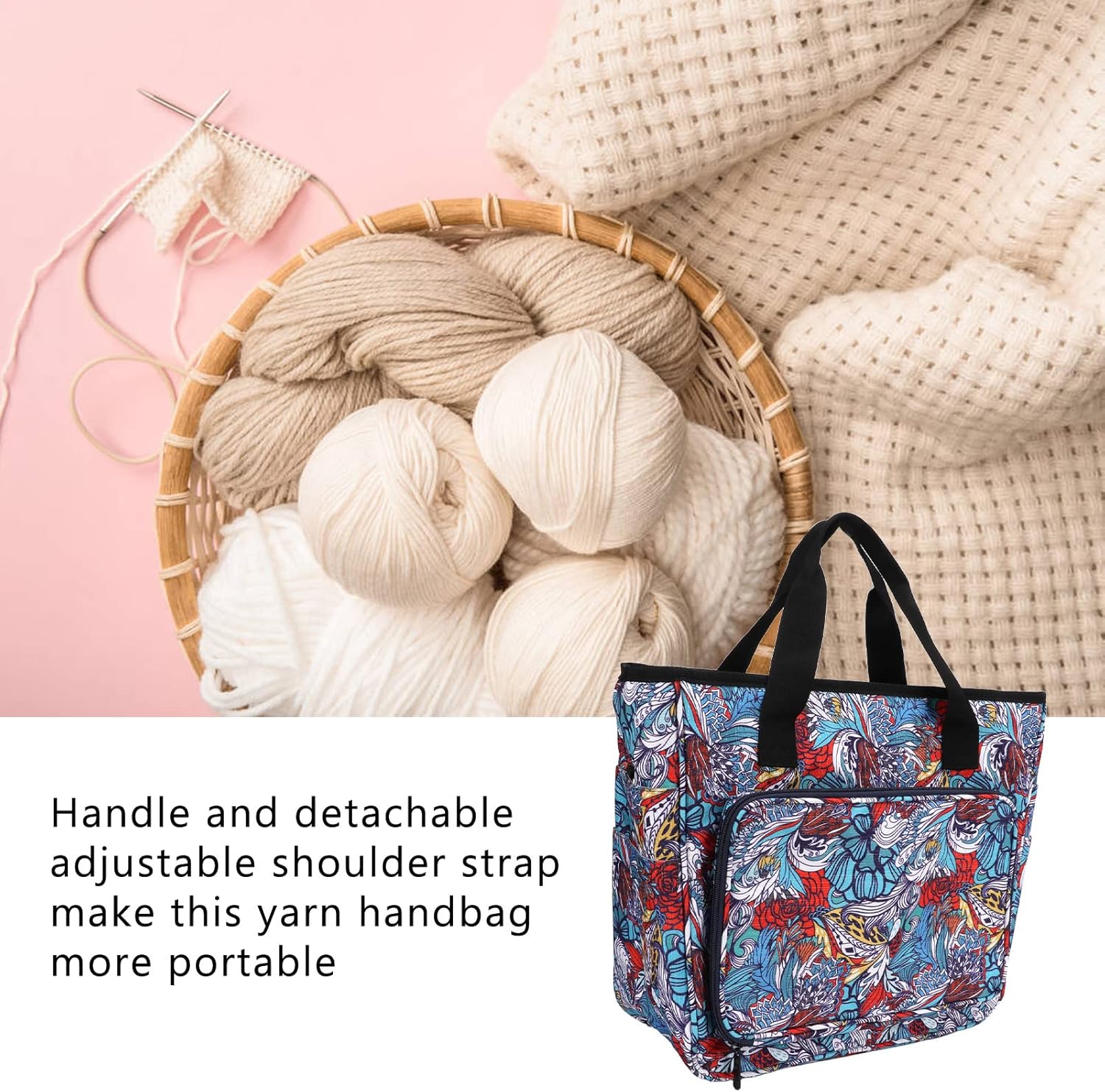 Crochet Storage Bag with Detachable Adjustable Strap, Durable 600D Oxford Cloth Knitting Needle Organizer - Unique Design, Portable Yarn Handbag for Knitting and Croche