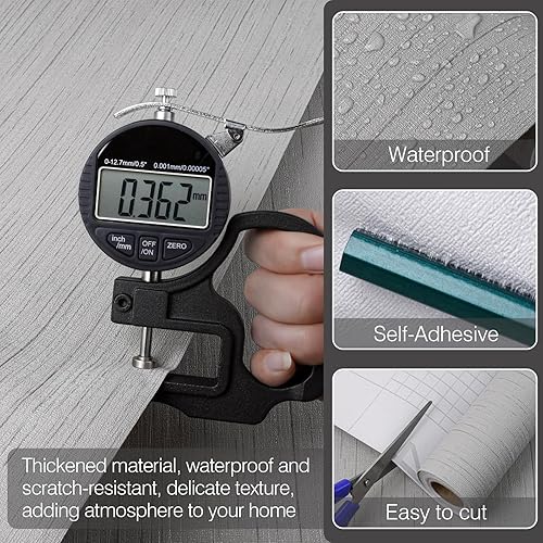 Miniatura 2 de Papel tapiz de tela de pasto gris para despegar y pegar, textura de papel de contacto de 15.7 x 120 pulgadas, papel tapiz vintage extraíble