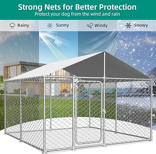 Miniatura 5 de Perrera resistente para perros de 7.8 x 7.8 pies con techo impermeable y resistente a los rayos UV, mecanismo de bloqueo seguro, caja de metal para