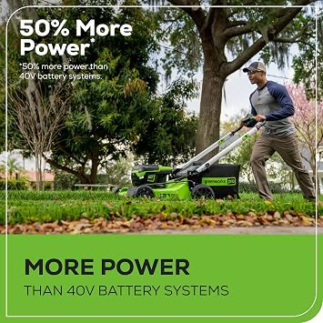 Greenworks 60V 21 Brushless (Push) Cordless Lawn Mower, 5.0Ah Battery (1/2 Acre, Rapid Charger, 4-in-1, LED Lights, IPX4)