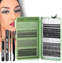 RoseFlower DIY Individual False Eyelashes Kit 551pcs- D Curl Eyelash Extensions Includes Mascara Brush, Bonding Sealer, Applicators, Natural False Eyelashes