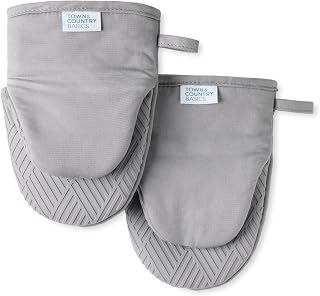 Basketweave Soft Silicone Mini Oven Mitt 2-Pack Set, Heat Resistant up to 500F, Flexible Silicone, Non-Slip Grip, Grey, 5.5"x8"