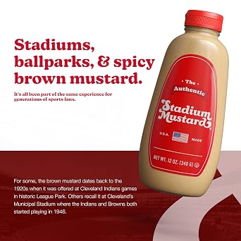 The Authentic Stadium Mustard. The Classic Condiment for Hot Dogs and Hamburgers. Gluten Free, Sugar Free, Kosher, Fat Free 12oz (Pack Of 1)