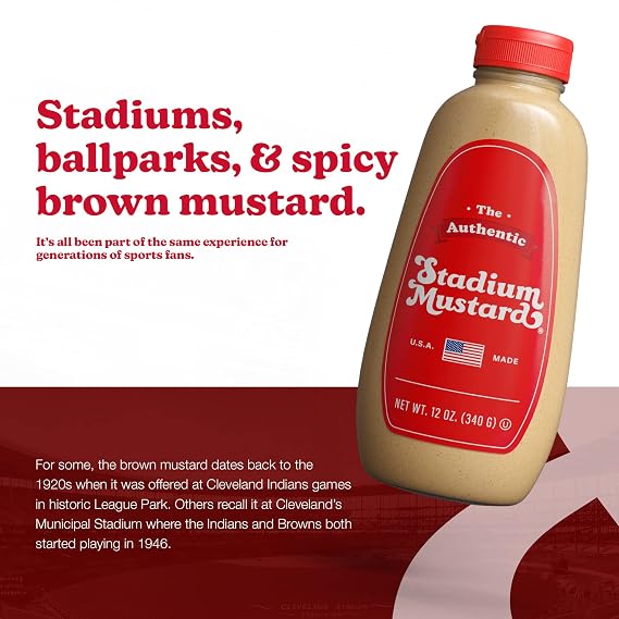The Authentic Stadium Mustard. The Classic Condiment for Hot Dogs and Hamburgers. Gluten Free, Sugar Free, Kosher, Fat Free 12oz (Pack Of 1)