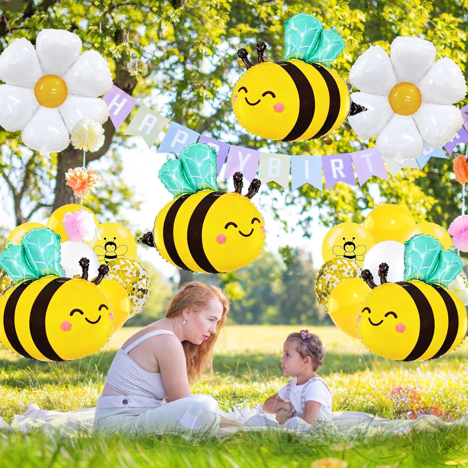 Bee Balloons 8Pcs Honeybee Balloons and Daisy Flower Balloon for Bee Theme Birthday Baby Shower Spring Animal Party Decoration