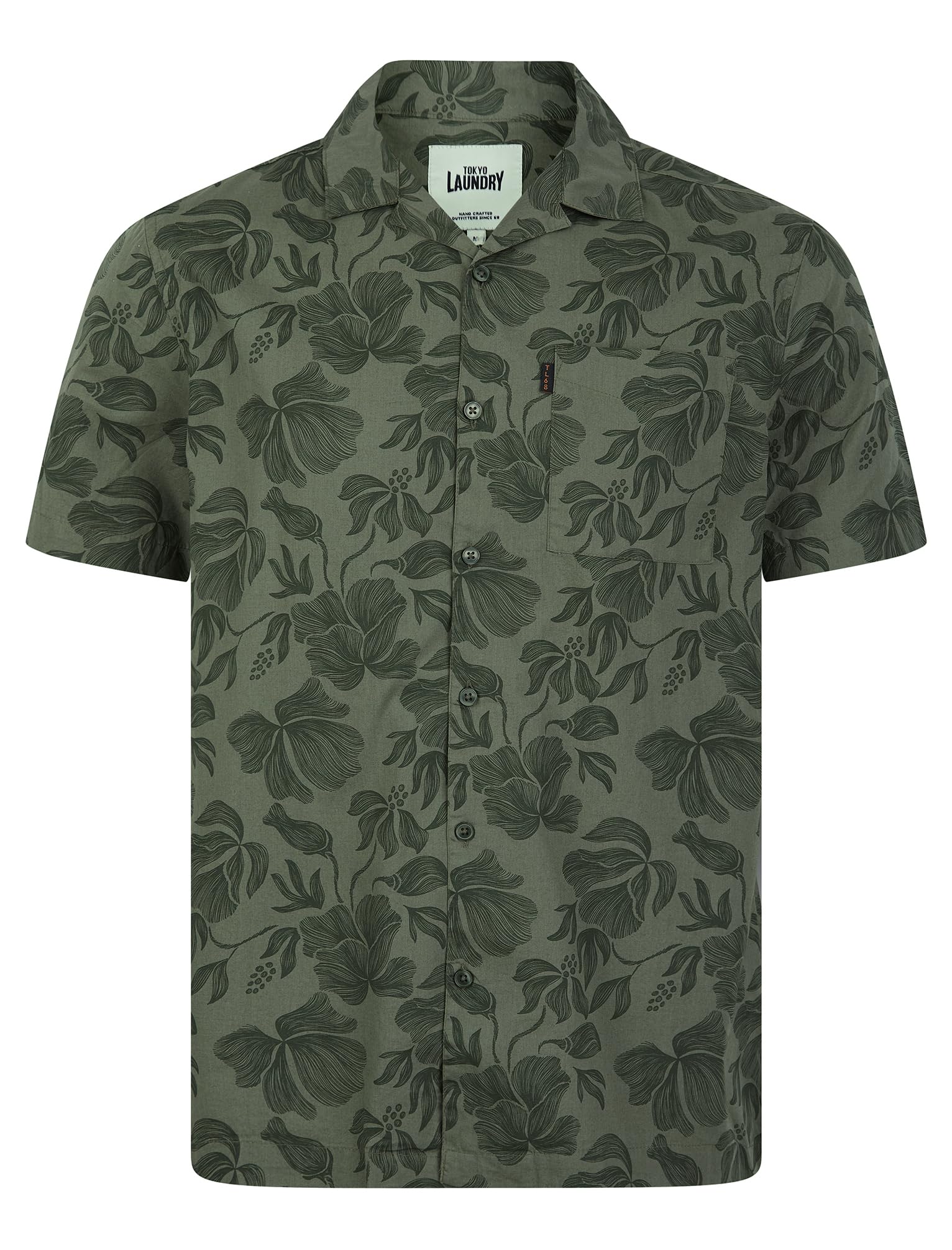 Tokyo Laundry Men's Cotton Floral Print Short Sleeve Open Cuban Collar Hawaiian Shirt
