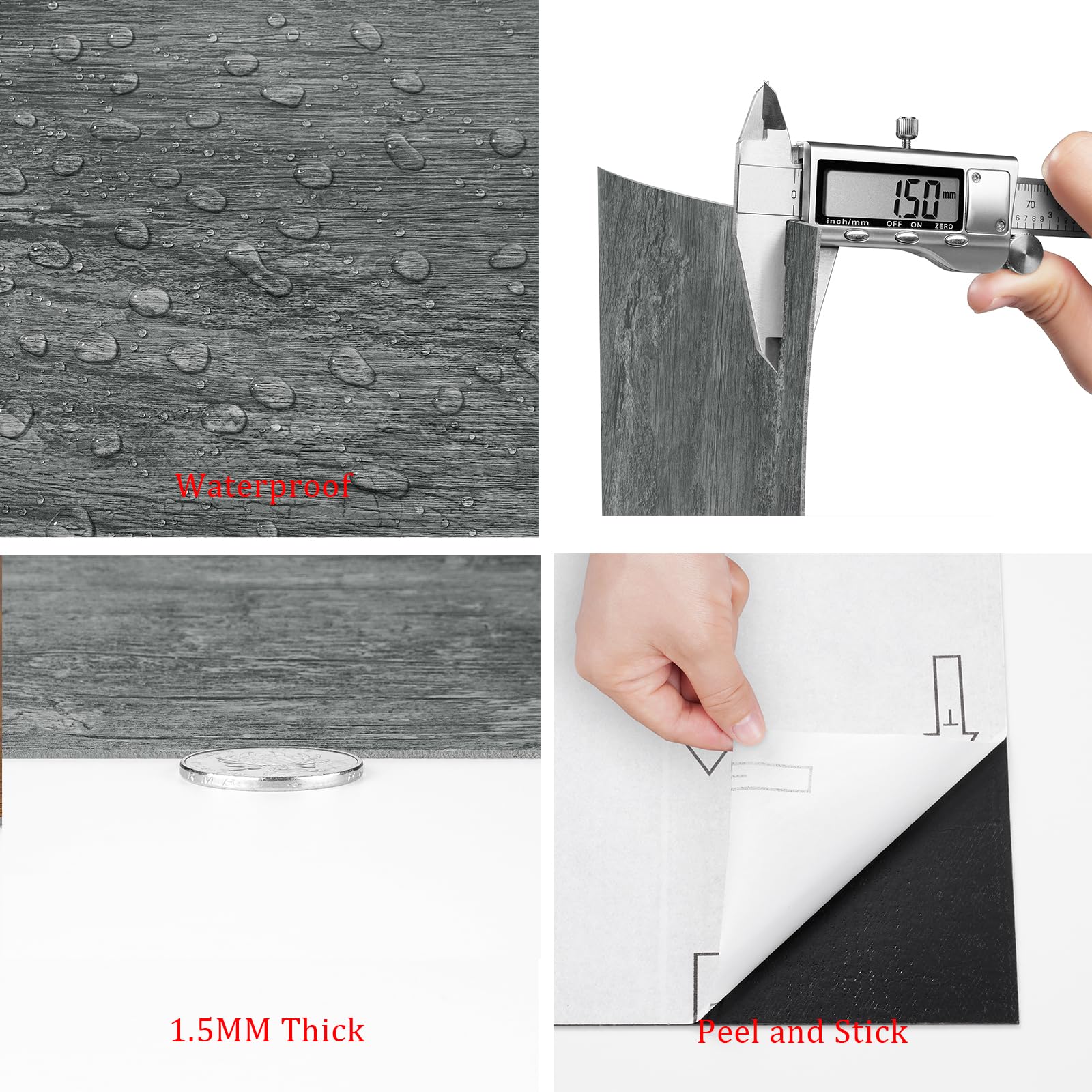 Pavimento PVC Adesivo Effetto Legno - Piastrelle 30x30cm Grigio Scuro Per Interni, Confezione 4 Pezzi - Foto 14