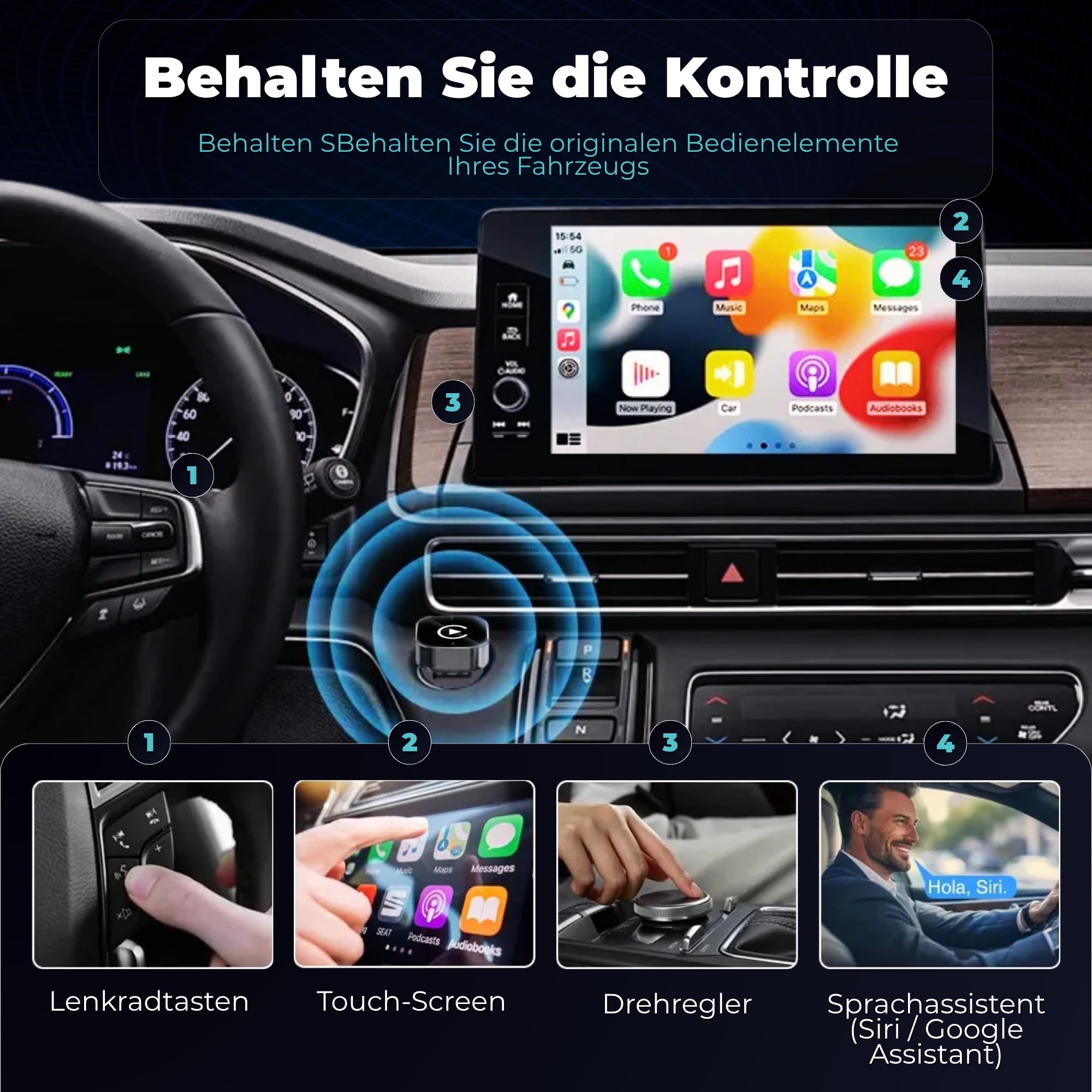 Carplay Wireless Adapter 2-in-1 Mini 2026, Android Auto Wireless Adapter, Plug & Play, schnelle Wiederverbindung ca. 3 s, USB-A/USB-C, 3 Zubehörteile für schwer erreichbare Anschlüsse