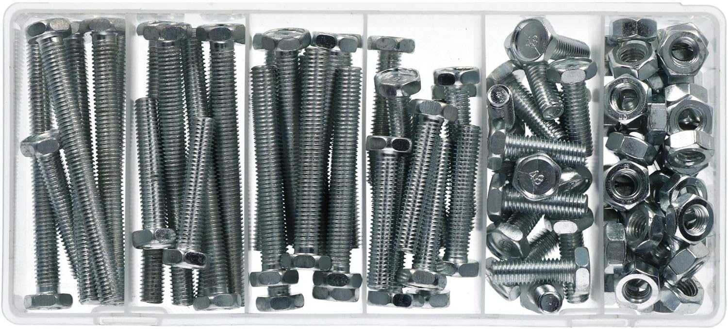 100pc Nut And Bolt Set 10mm Thread (M10 x 1.5) Various Length 30-100mm Bolts