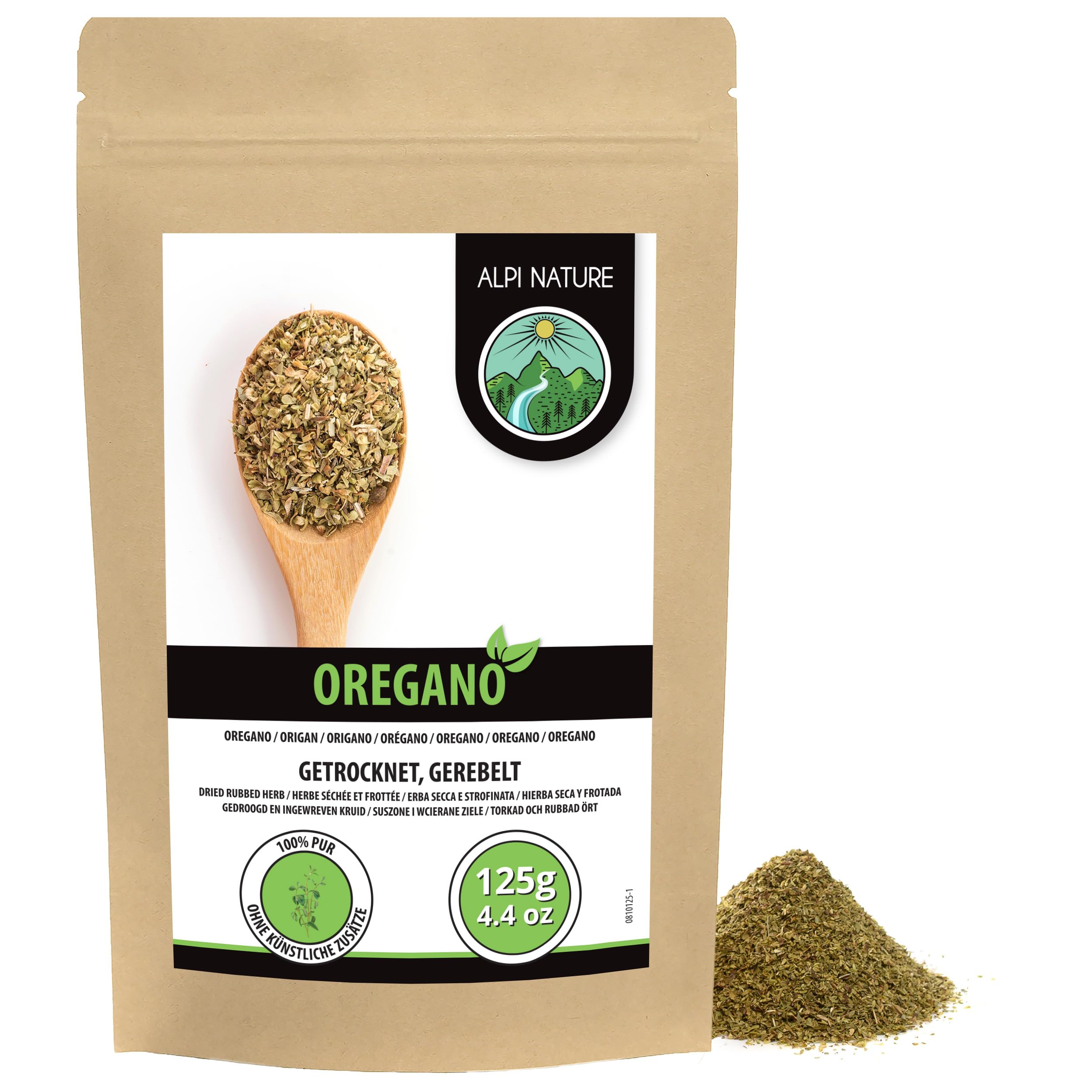 Alpi Nature Suszone Oregano 125g, Rozcierane Ziele Oregano do Gotowania, Makaronów i Pizzy