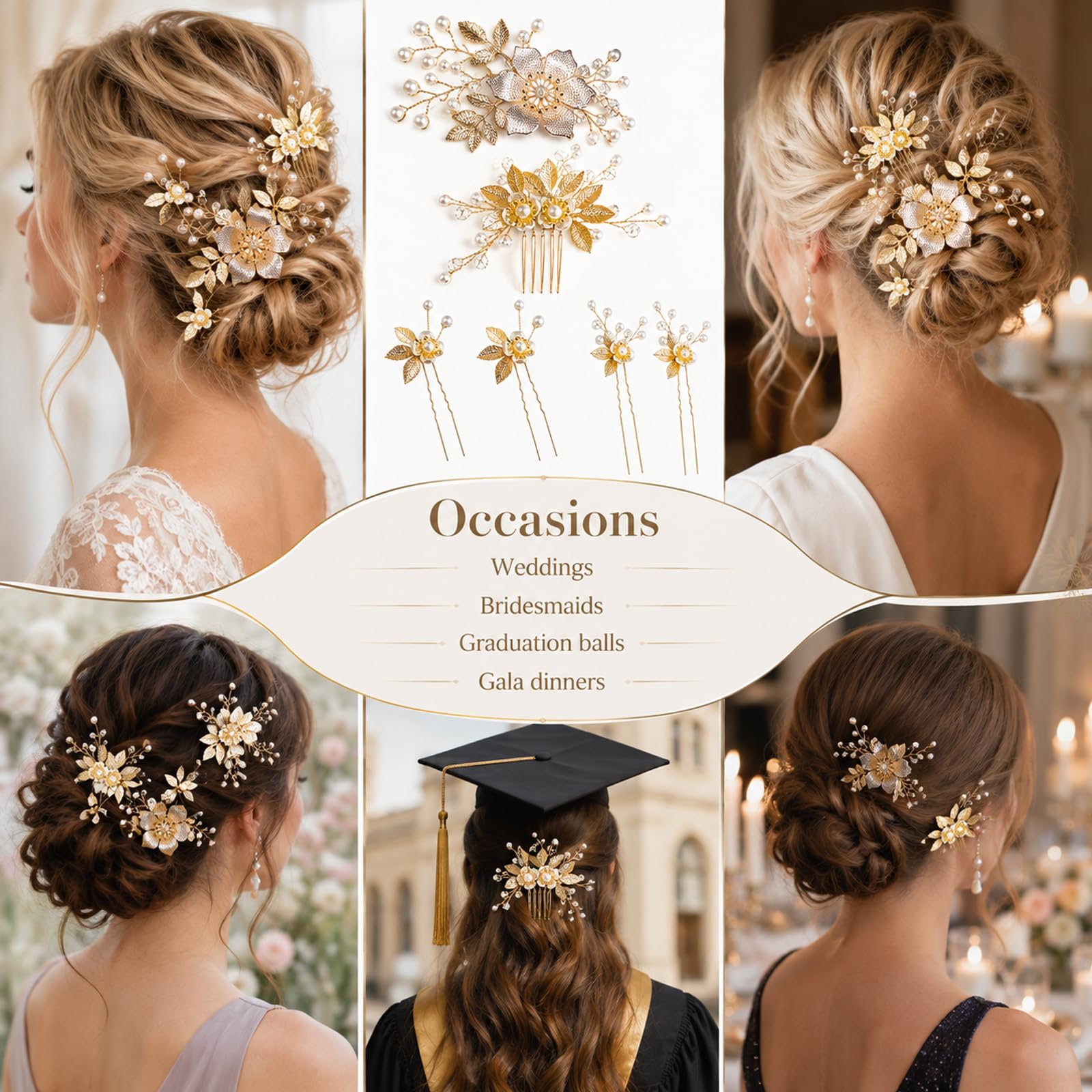 6 forcine per capelli da sposa, accessori per capelli da sposa, set di pettini per capelli con perle, oro
