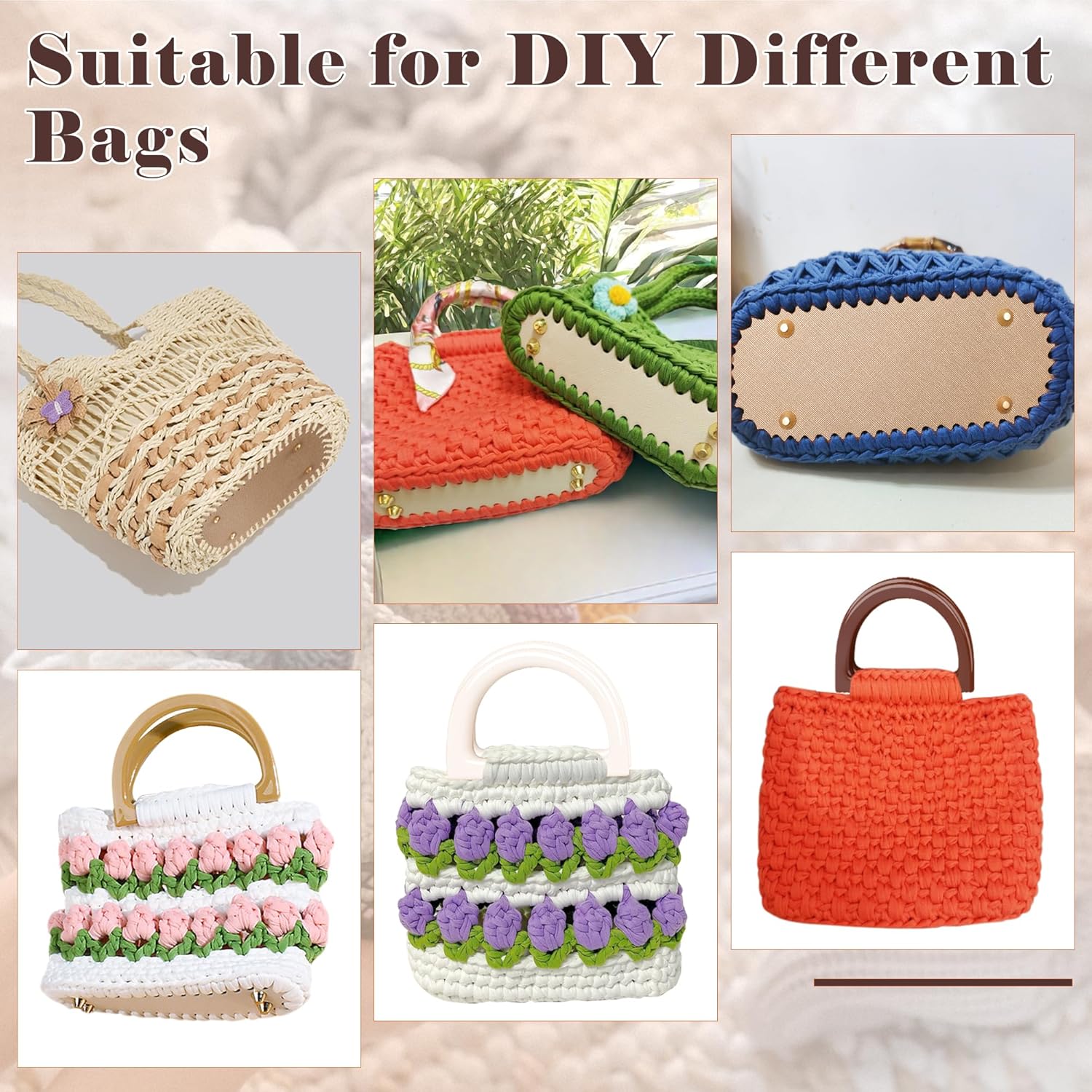 Coitak 4+8 PCS Bag Bases for Crochet with D Shape Purse Handles for Bag Making, 2 PCS Crochet Hooks, 4 Colors Leather Purse Bottoms for Crocheting DIY - Image 7