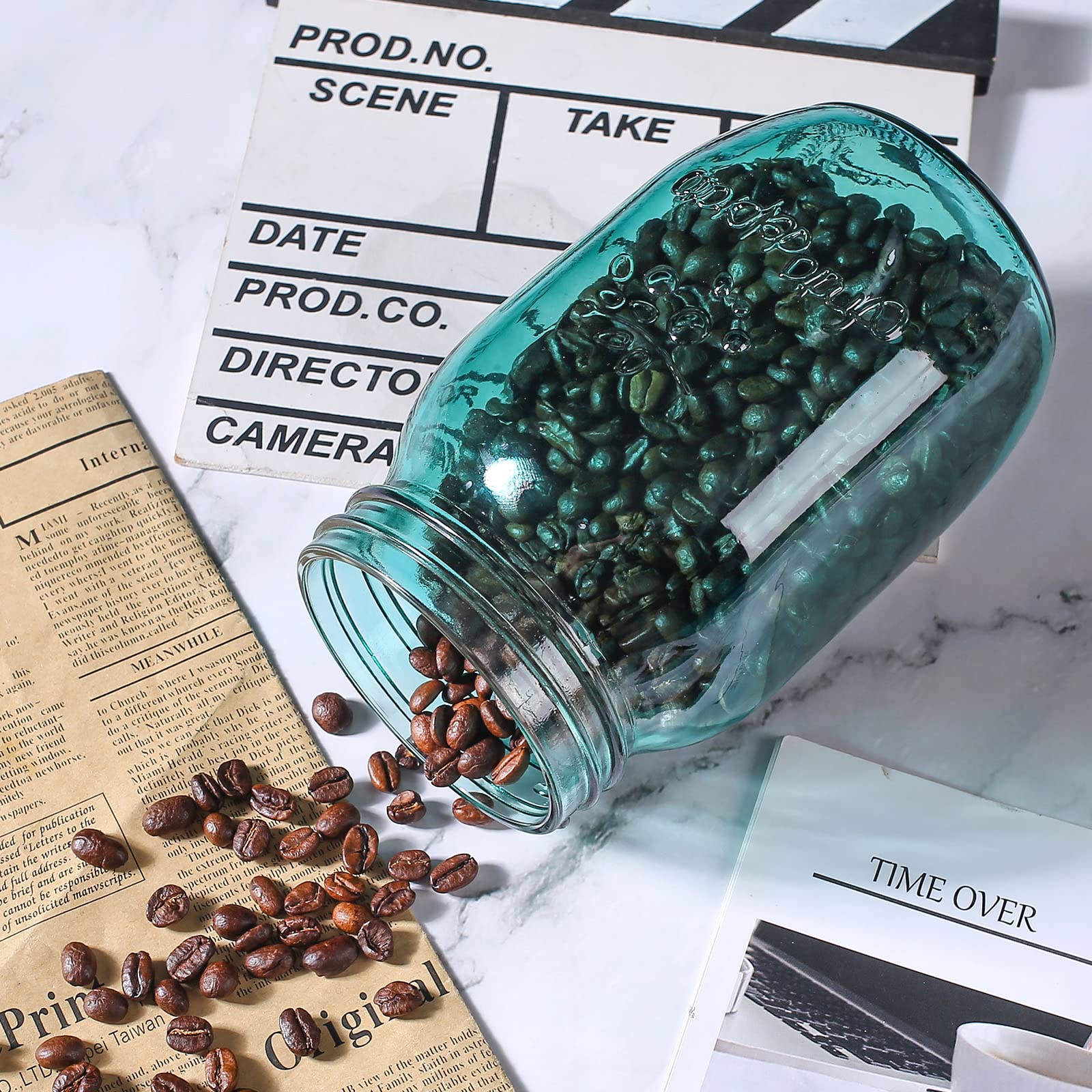 cosnou 32 oz Teal Mason Jars with Lidsï¼ŒWide Mouth Canning Jar, 6 Pack Multifunction Glass Container, for, Storage, Canning, Pickling, Preserving, Fermenting, DIY Crafts & Decorate