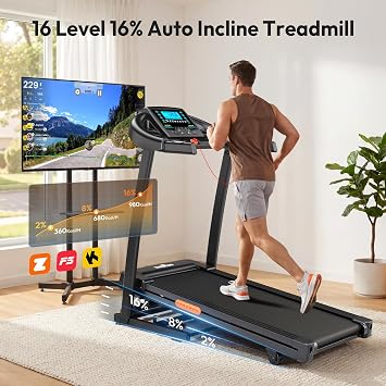 THERUN Incline Treadmill, Treadmills for Running and Walking, 300 lbs Weight Capacity Folding Treadmill with 0-15% Auto Incline, Wide Belt, 3.5 HP, App, Heart Rate