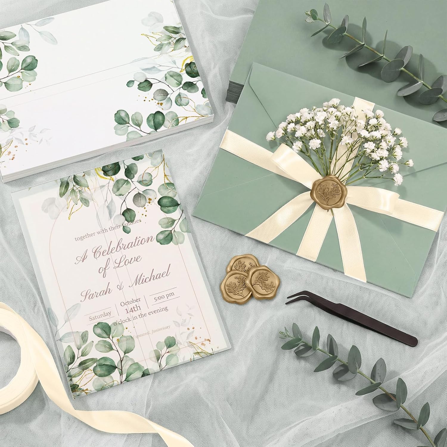 50 Pack Set Wedding Invitation Kit Velum Jackets for 5x7 Invite Envelopes