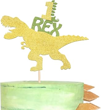 1 Pack Dinosaur 1st Rex Happy Birthday Cake Topper Glitter First Cake Pick Baby Shower 1st Birthday Dinosaur Theme Party Cake Decorations Supplies Gold