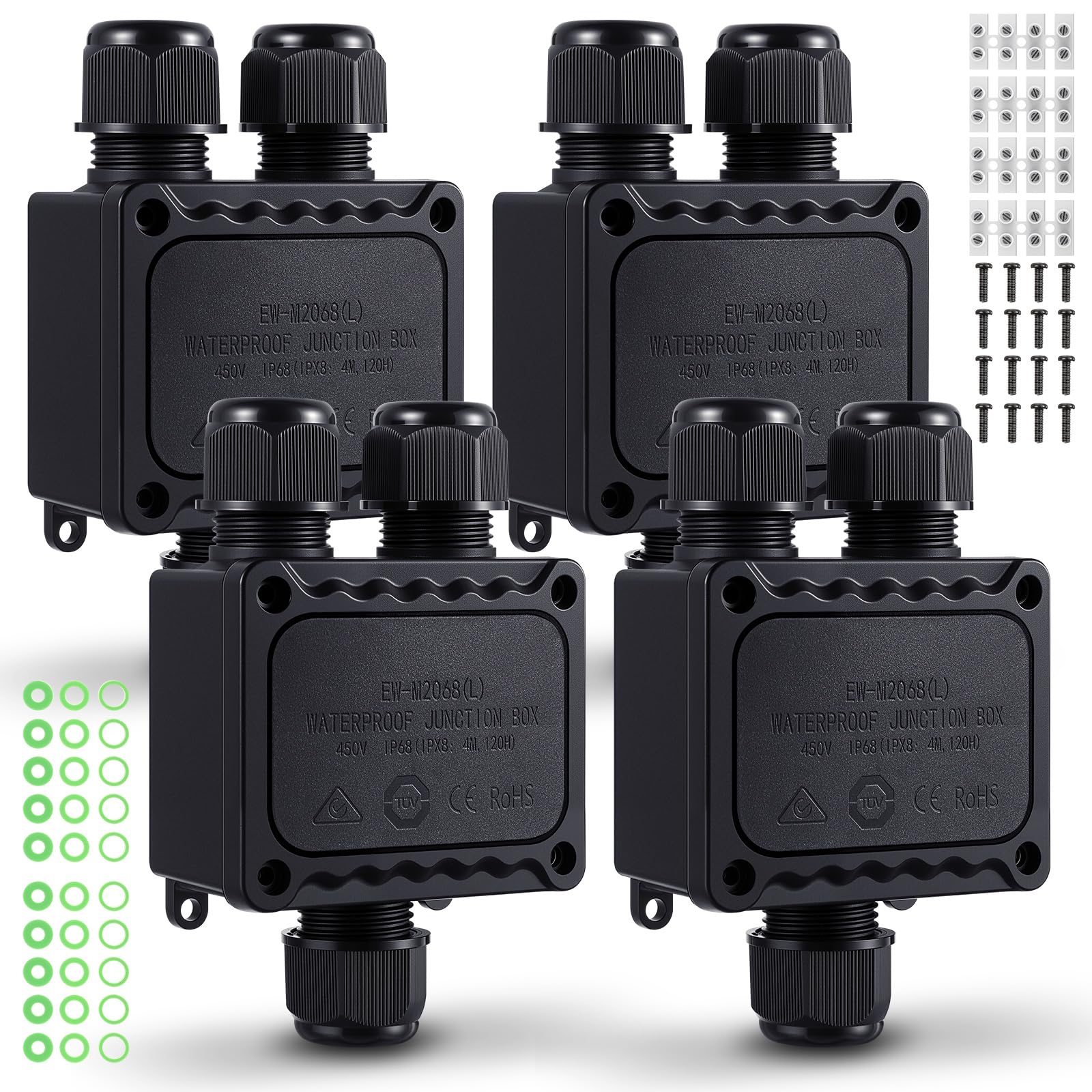 4 scatole di giunzione impermeabili IP68 per esterni a 3 vie linea M25 filo di plastica scatola di giunzione elettrica esterna connettore per cavo diametro φ 5-9 mm, φ 9-12 mm, φ 10-14 mm