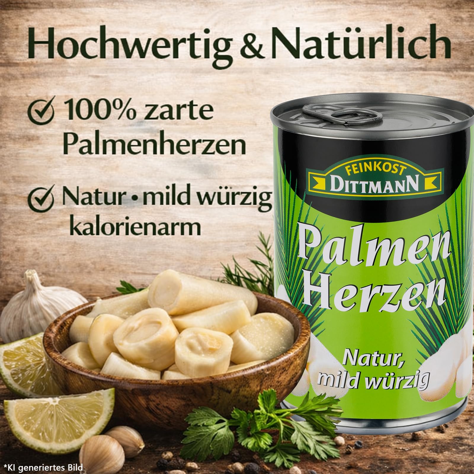 Feinkost Dittmann Palmenherzen Natur, 390 g, 6er Pack | Mild-Würzig, Delikate Palmherzen aus der Konserve, Ideal für Salate und vegetarische Gerichte