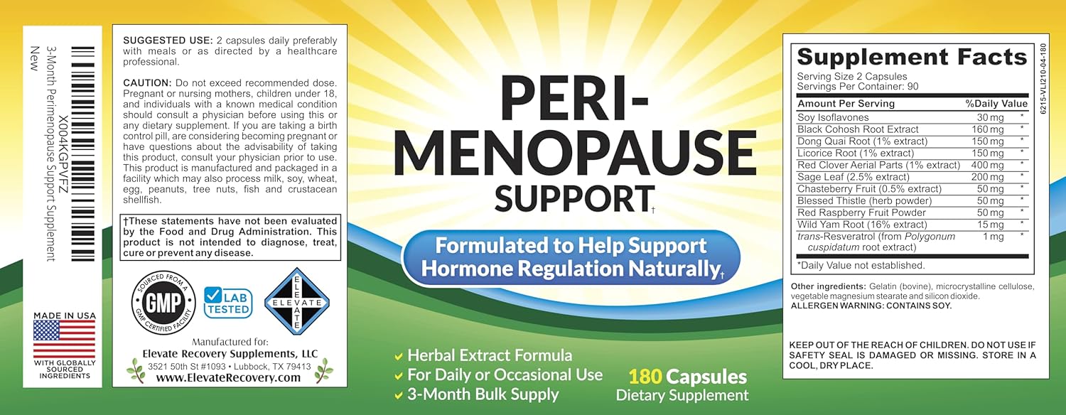 Perimenopause Support (3-Month) Supplement Blend | Women's Health & Hormone Support with 11 Herbs & Extracts | Female Hormonal Balance Supplements | 90-Day Bulk Supply | 180 Capsules
