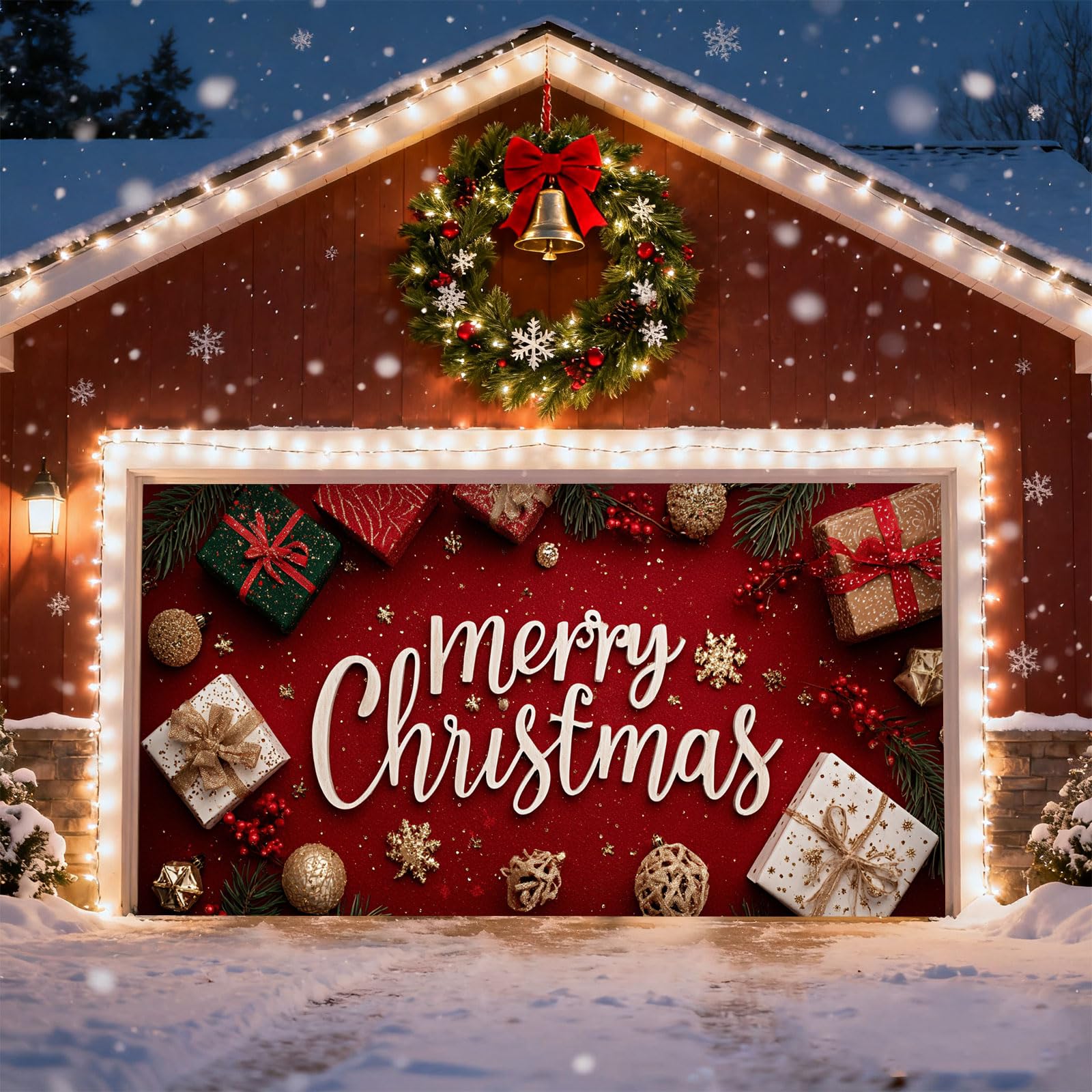 Christmas Garage Door Decoration, Christmas Banner for Garage Door Merry Christmases Wall Mounted Santa Snowman Elan Backdrops Garages Xmas Winter for Outdoor Indoor Wall Mural