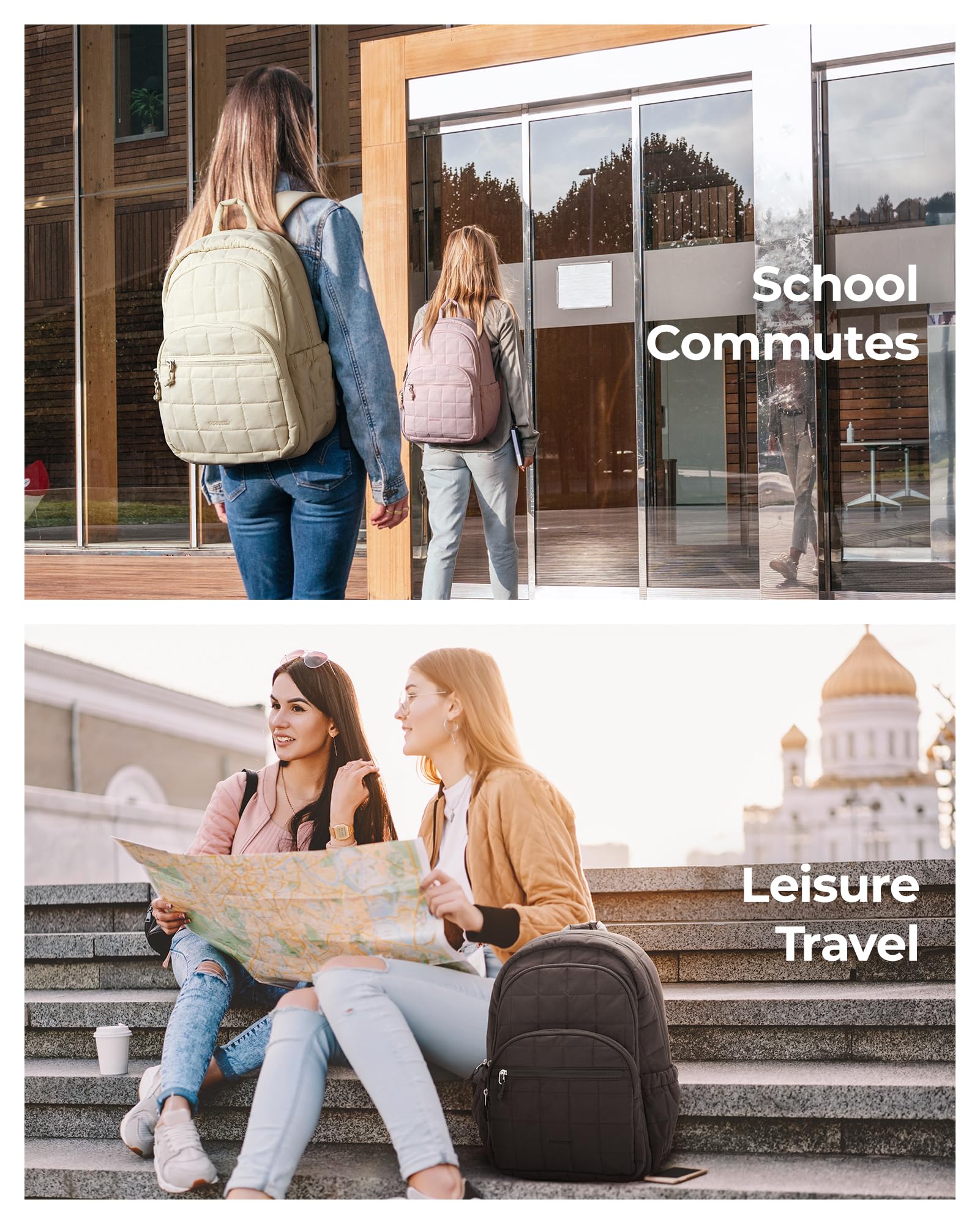 bagsmart Plecak na laptopa dla kobiet, pikowany plecak dzienny, wodoodporna torba na książki na laptopa o przekątnej ekranu 15,6", podróż na uczelnię