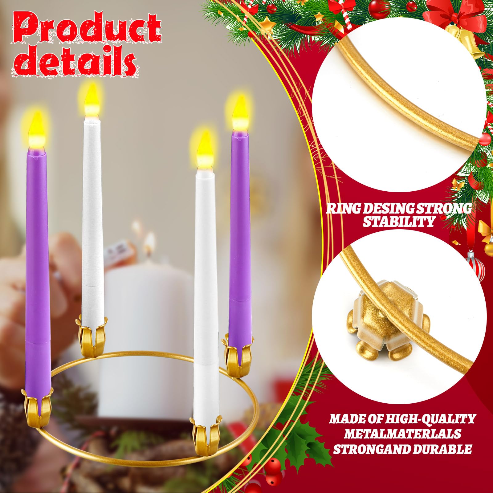 Thyle Adventskranzringe aus Metall, 40 Stück, goldfarben, Adventskranz, Kerzenhalter, Kerzenhalter, Tischkandelaber, Halter für Kirche, Zuhause, Tischdekoration, Festival-Dekoration