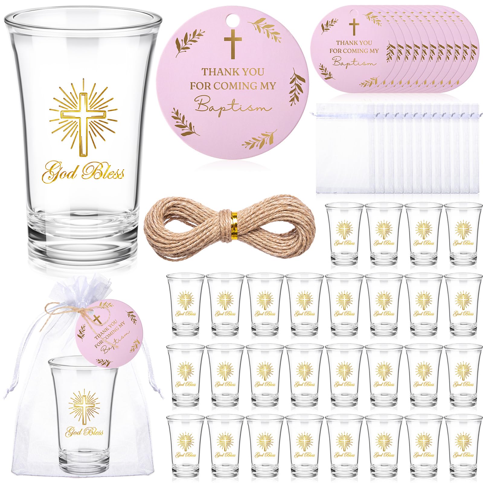 Sliner Lot de 50 verres à shot avec sac pour cartes Rose