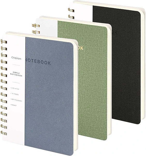 Lined Spiral Notebook College Ruled A5 Journal Book for Note Taking, 160 Pages Writing Journal for Office and Home School Supplies 5.75x8.125 inch - Green Blue Black 3pack-Army Green/Reef Bl