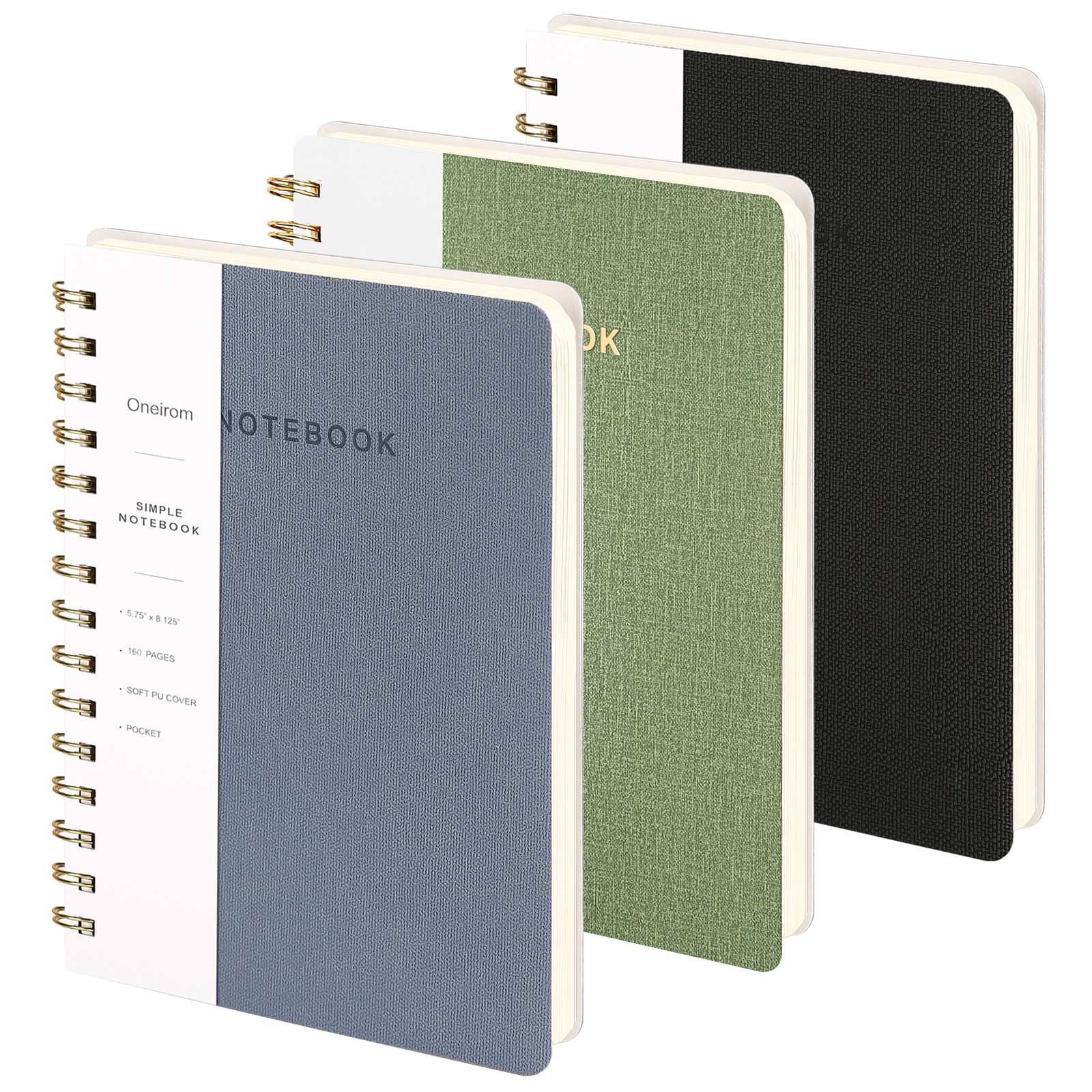 Lined Spiral Notebook College Ruled A5 Journal Book for Note Taking, 160 Pages Writing Journal for Office and Home School Supplies 5.75x8.125 inch - Green Blue Black