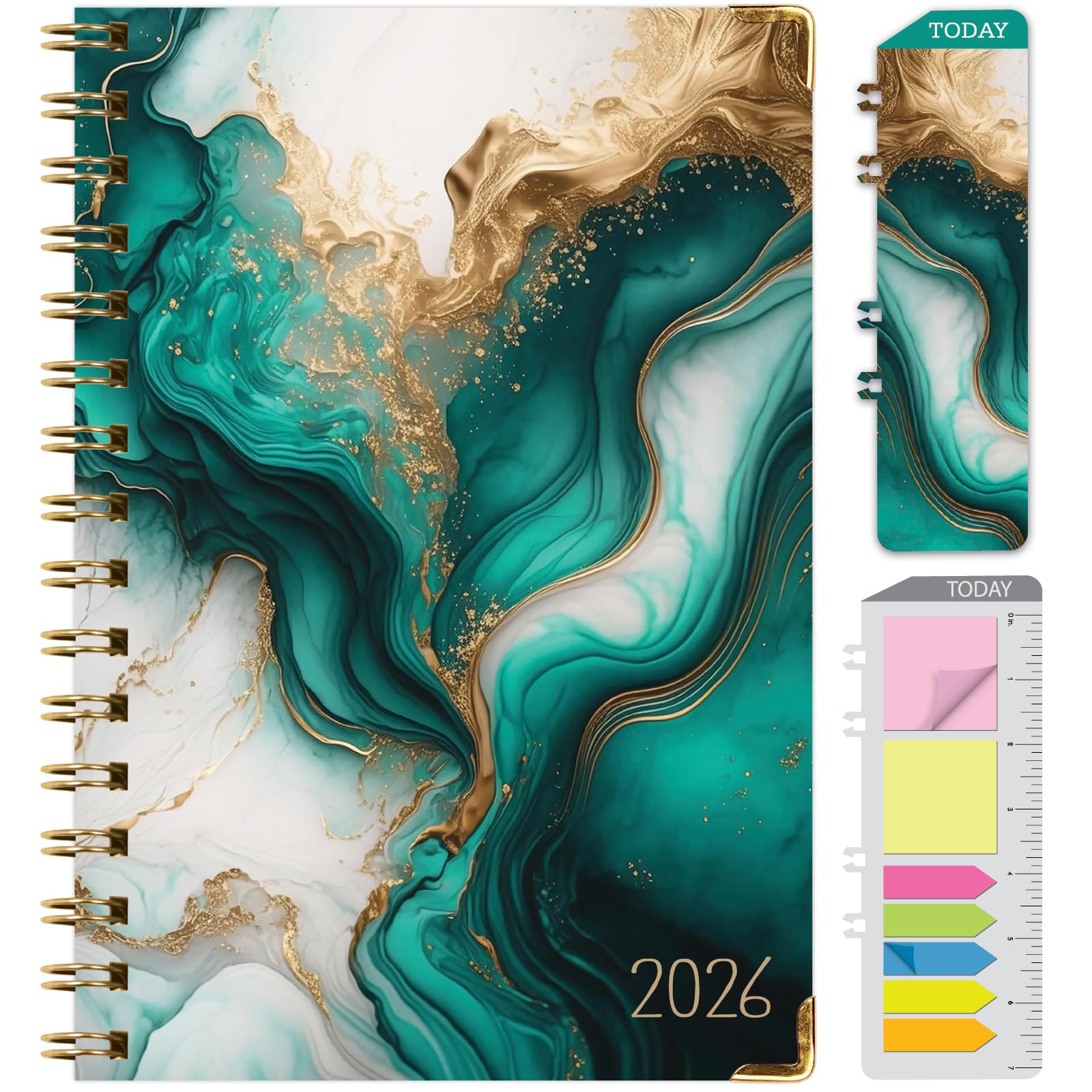 Global Printed Products 2026 Planner Teal Gold Marble