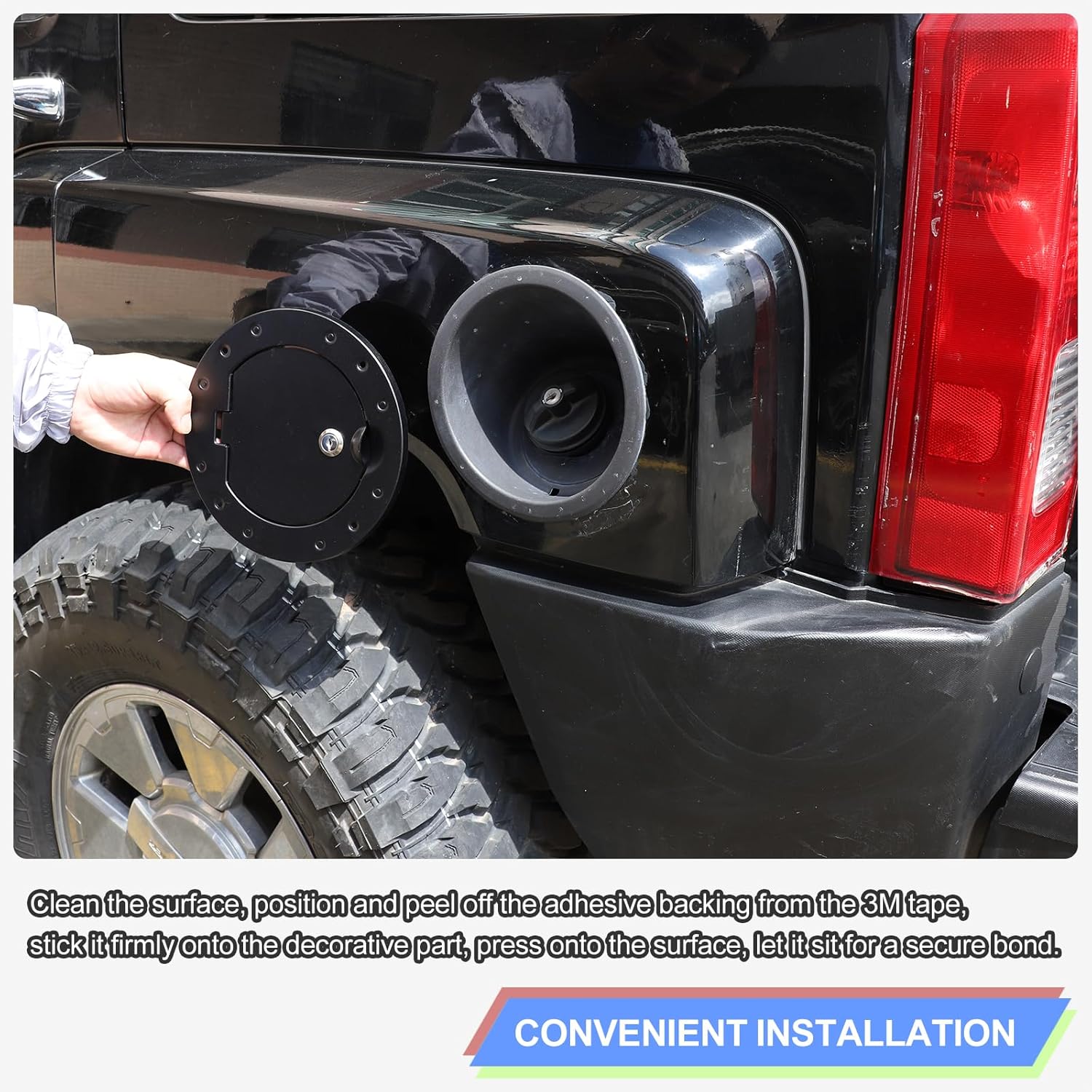 Fuel Filler Door Locking Gas Tank Cap Cover for Hummer H3 2005-2009 Accessories, Fuel Filler Door Gas Cap, Anti-theft Locking Fuel Filler Tank Cover, Aluminum Fuel/Gas Tank Cap Replacement (Black)