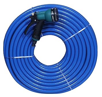 Flexzilla 1/2'' (0.5 INCH) 12mm High Presure Heavy Duty Braided Water Pvc Hose Pipe Easy to Connect, Garden,Car Wash, Floor Clean, Pet Bath & Park with Spray Gun 65 FEET (20 METERS) Blue with 3 YEAR REPLACEMENT WARRANTY