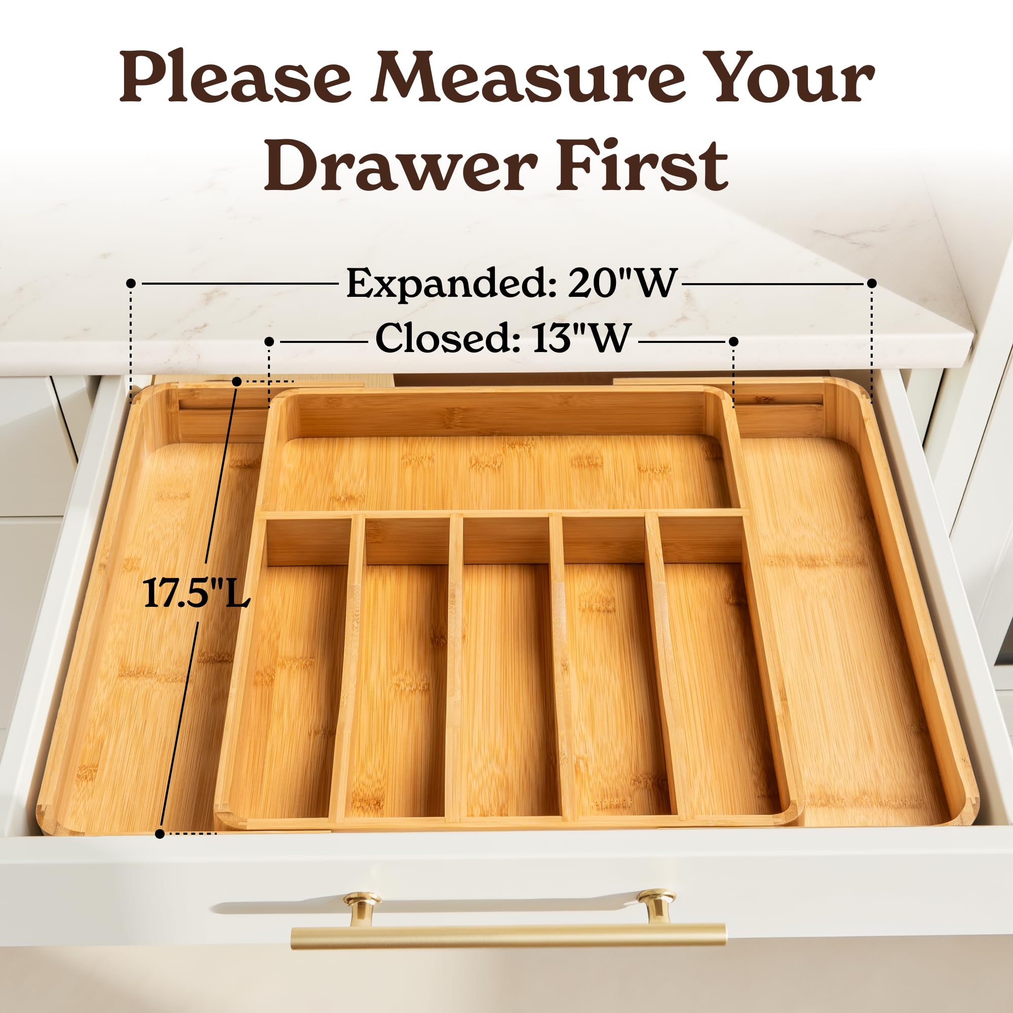 SMIRLY Organizer Espandibile Per Cassetti In Bambù, Vassoio Portaposate Con 11 Scomparti, Piedini Antiscivolo, Per Cucina