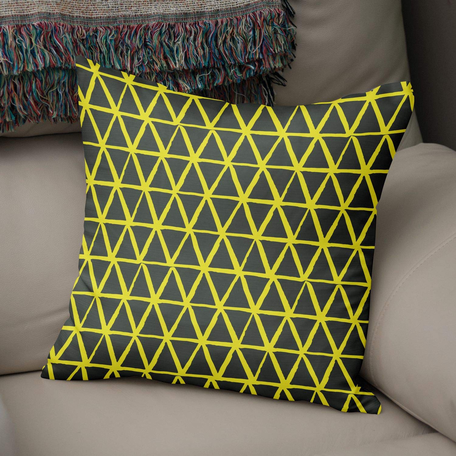 Bonamaison Decorative Cushion Cover Neon Yellow & Fume, Throw Pillow Covers, Home Decorative Pillowcases for Livingroom, Sofa, Bedroom, Size: 43X43 Cm - Designed and Manufactured in Turkey