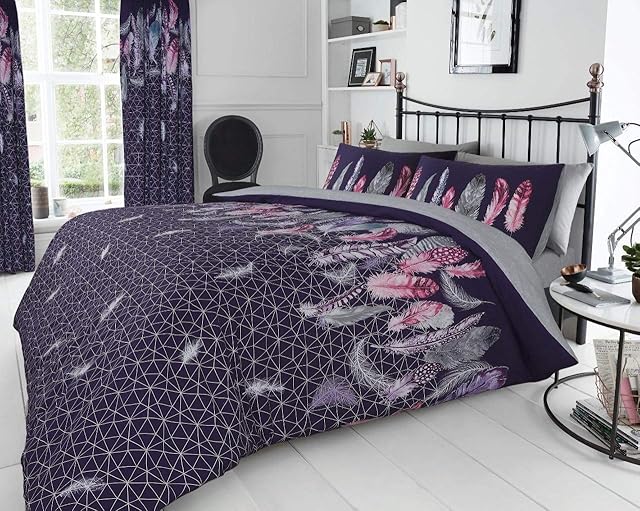 GC GAVENO CAVAILIA Premium Printed Bedding Sets Double Size, Feather Duvet Quilt Cover, Cotton Blend Bed Covers, Purple