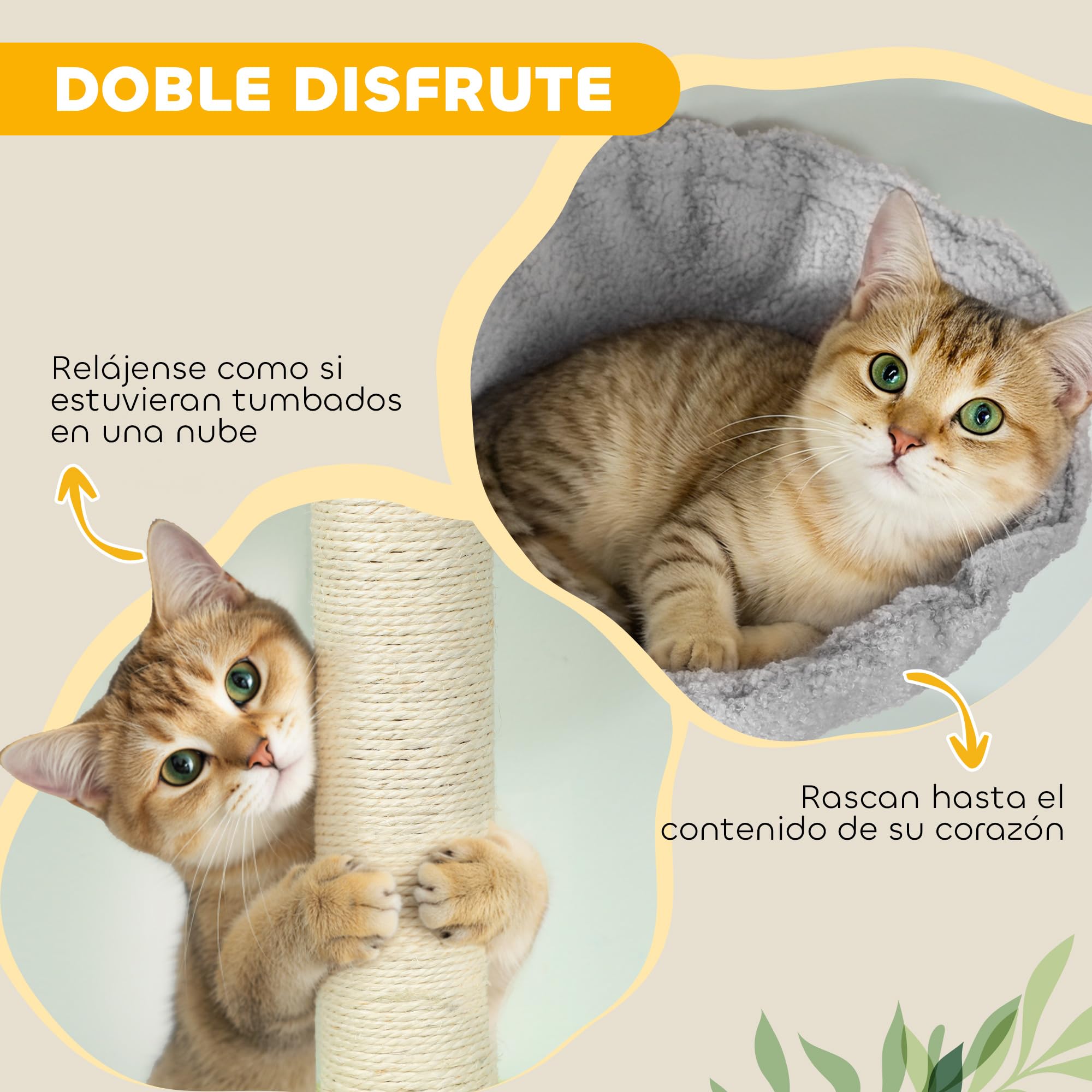 PawHut Árbol para Gatos de Suelo a Techo Regulable 220-240 cm Gris Claro | Torre para Gatos, Hamaca, Plataformas en Forma de Flor, Cuevas, Rampa, Bola