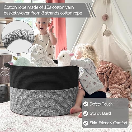 Vista 129 de INDRESSME - Canasta extragrande para ropa sucia de cuerda de algodón, cesta tejida decorativa con asas para guardería y sala, contenedor para Gris