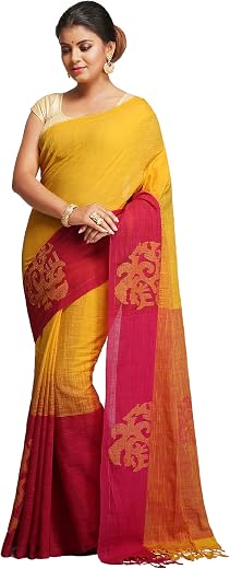 WoodenTant Women's Pure Linen Saree with Blouse Piece.