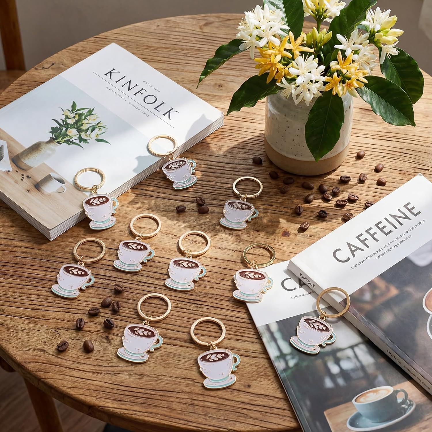 Quelay 10 Pcs Coffee Party Favors Keychains Coffee Lover Gifts for Women Men Espresso Bean Cup Key Chain Bag Charm Gift