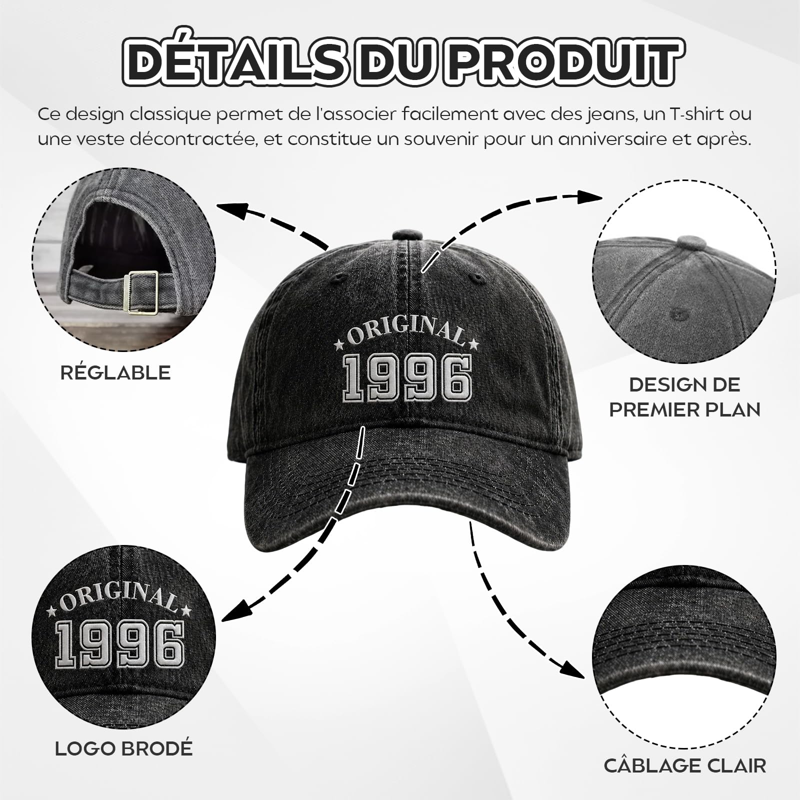 Regalo uomo 30 anni, berretto originale 1996 da uomo vintage ricamato regolabile, regalo 30 anni, regalo da donna 30 anni, compleanno 30 anni, stile baseball traspirante