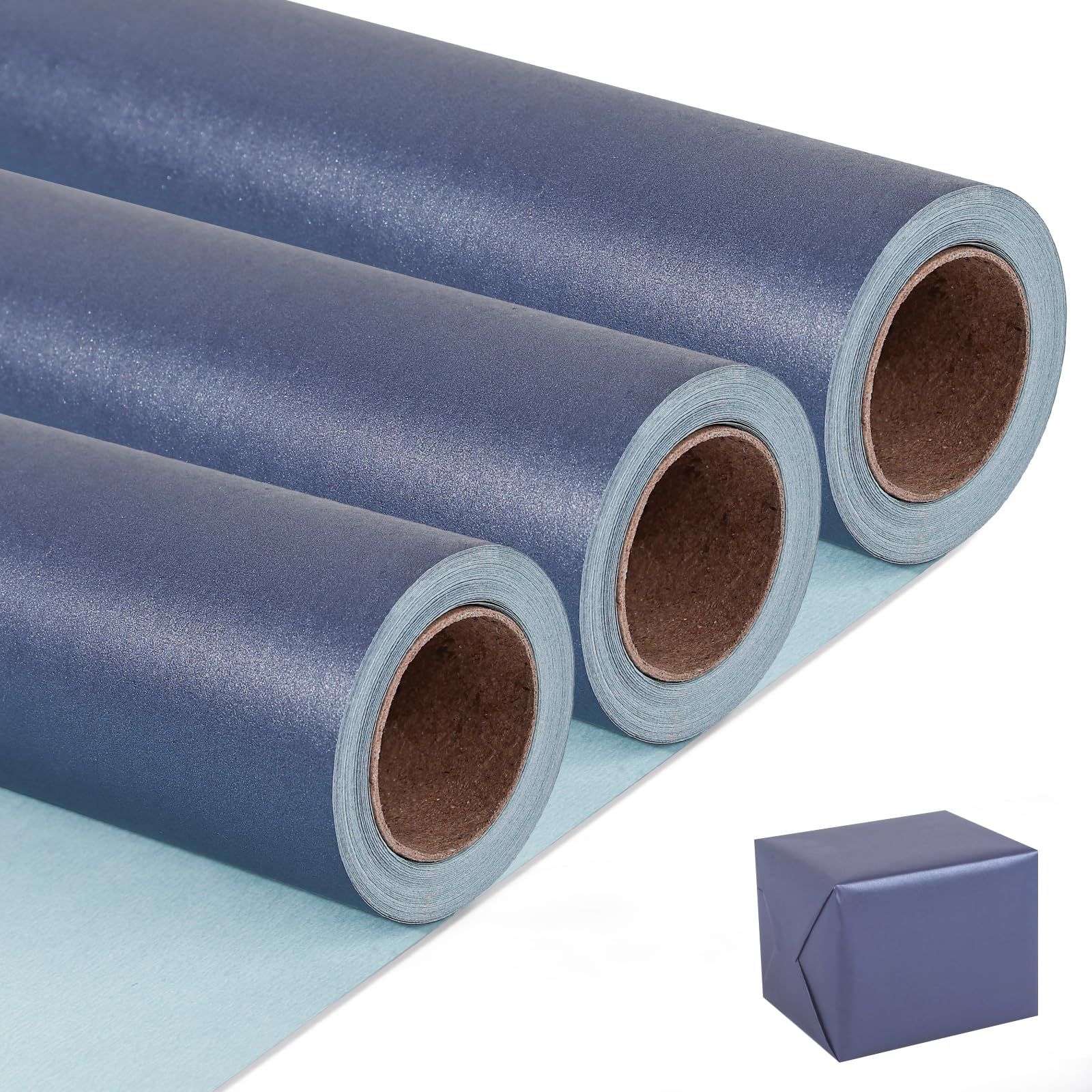 NESCCI Dark Blue Matte Wrapping Paper,Solid Color Pearly-Lustre Paper-3 Roll,17 Inches X 32.8 Feet Per roll.Gift Wrapping Paper,Perfect for Wedding,Valentine's Day,Birthday, Christmas,Baby Shower