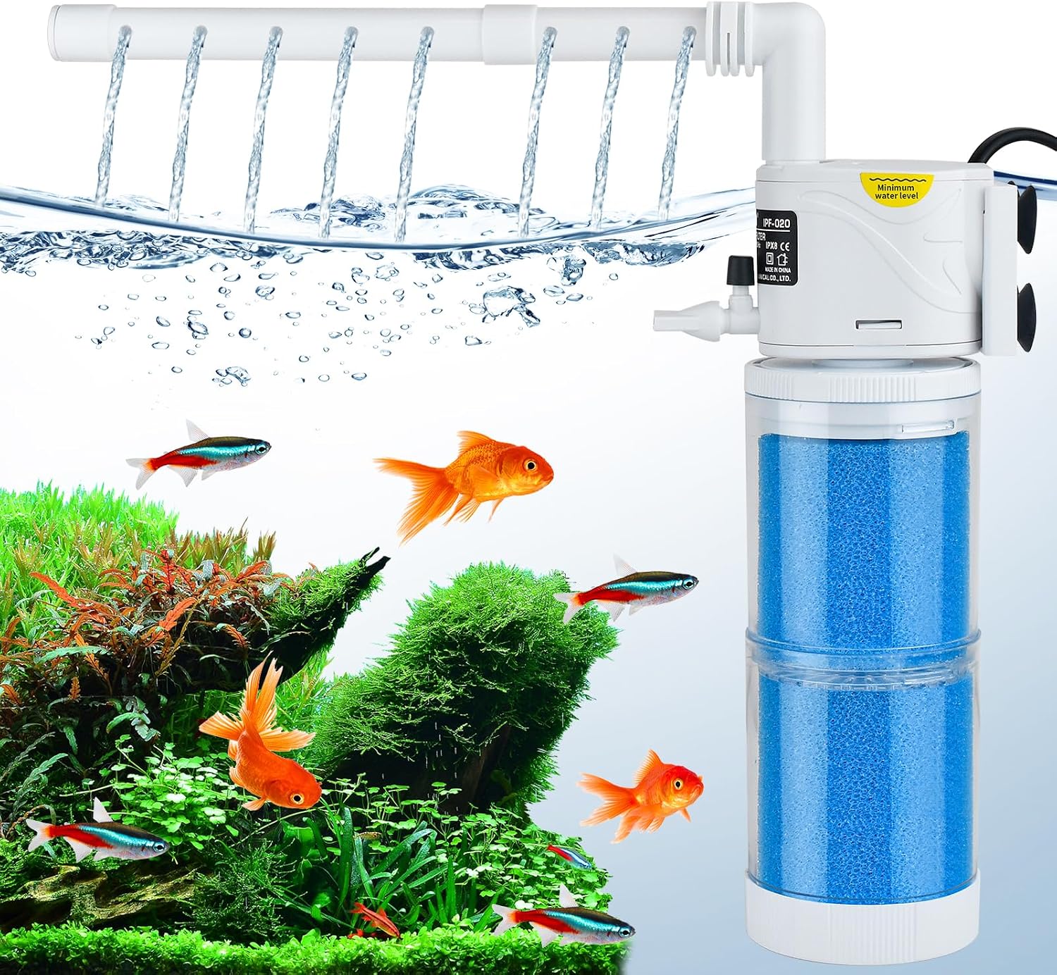 5-in-1 Aquarium Filter Pump 60L Internal Filter Pump Aquarium Filter Pumps Aquarium Filter Sponge Filter Small Quiet Adjustable Water Pump for 40L-150L Acquario 15W Flow 1000L/H [Energy Class A]