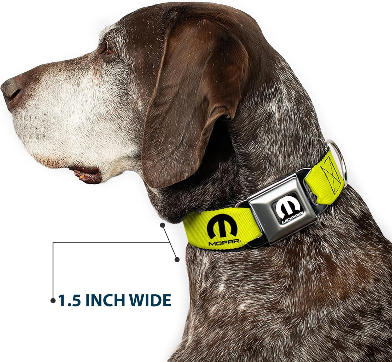 Dog Collar Seatbelt Buckle Mopar Logo Repeat Yellow Black 11 to 16.5 Inches 1.0 Inch Wide