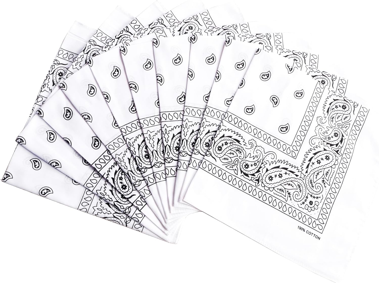 FANNI YOUPIN 100% Cotton Bandanas/ Fashion Scarf for Men & Women Paisley printed Large 10pcs (White)
