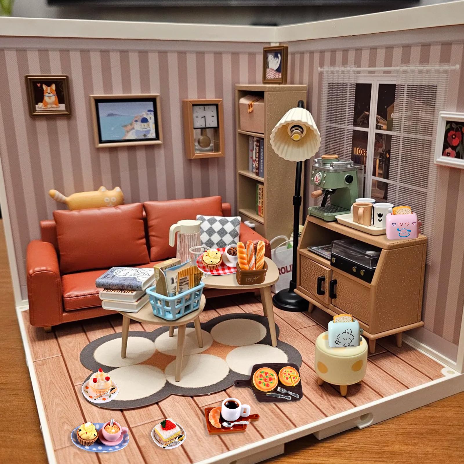 Set 30 Pezzi Di Cibo In Miniatura Per Casa Delle Bambole – Scala 1:12 – Pizza, Torte, Dessert E Bevande – Accessori Finti Per Cucina In Miniatura