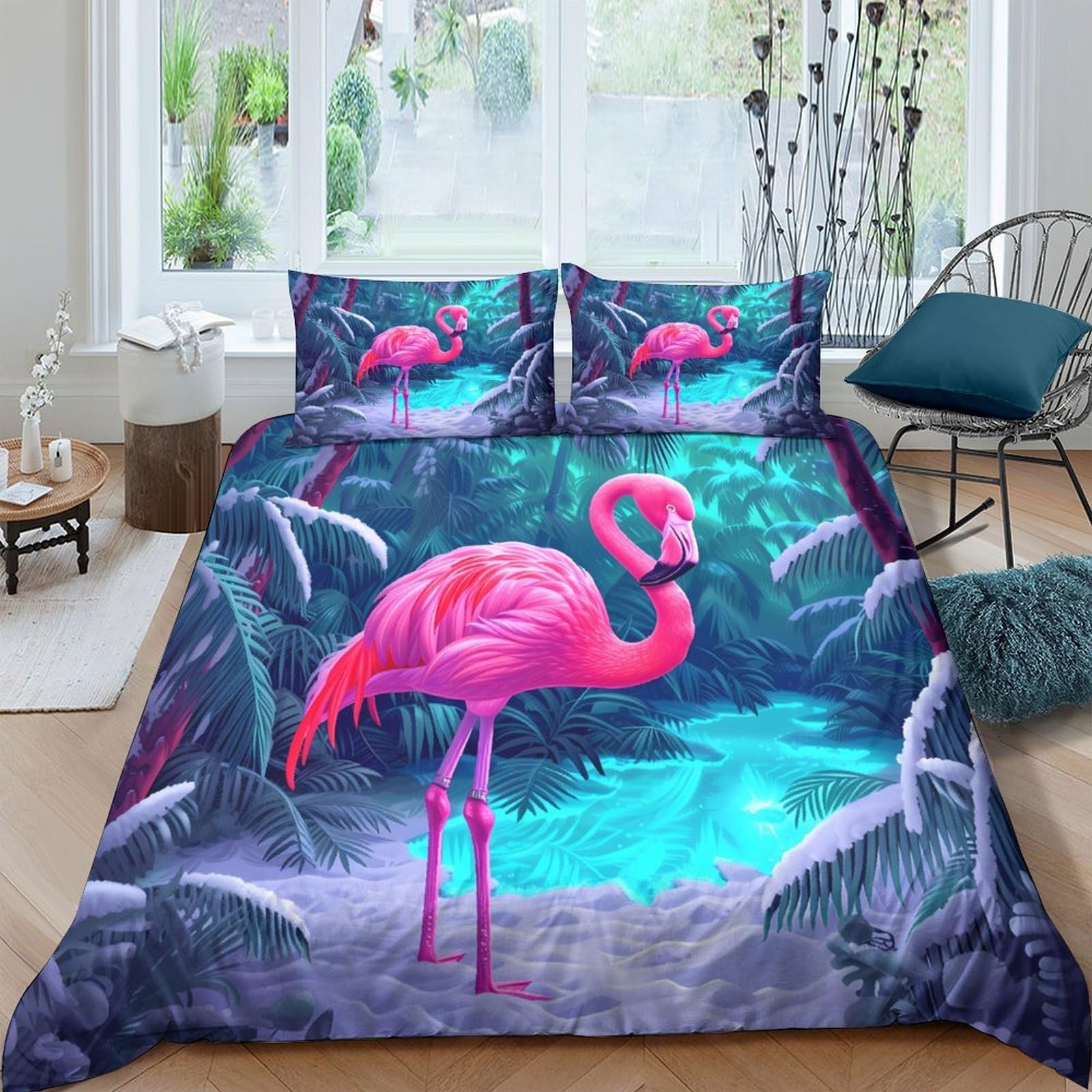 Ctjqhvkz Style-5 3D Printed Flamingo Lake Fitted Sheet Microfiber Soft Anti-Slip Tropical Forest Mattress Cover For Bedroom Dorm Use Single（135X200cm）