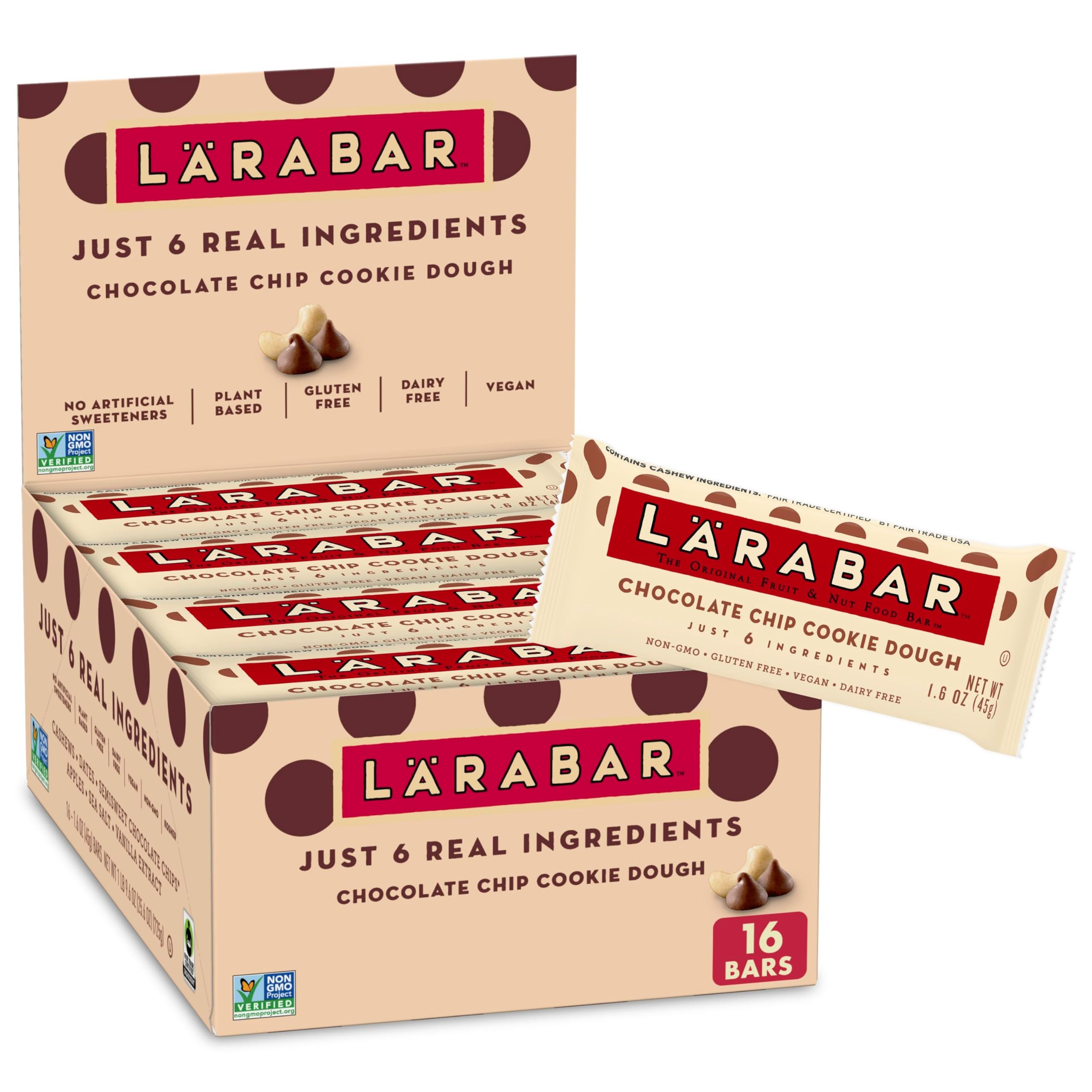 Larabar Chocolate Chip Cookie Dough, Gluten Free Fruit & Nut Bar, 16 CtFair Trade CertifiedFair Trade CertifiedFair Trade Certified